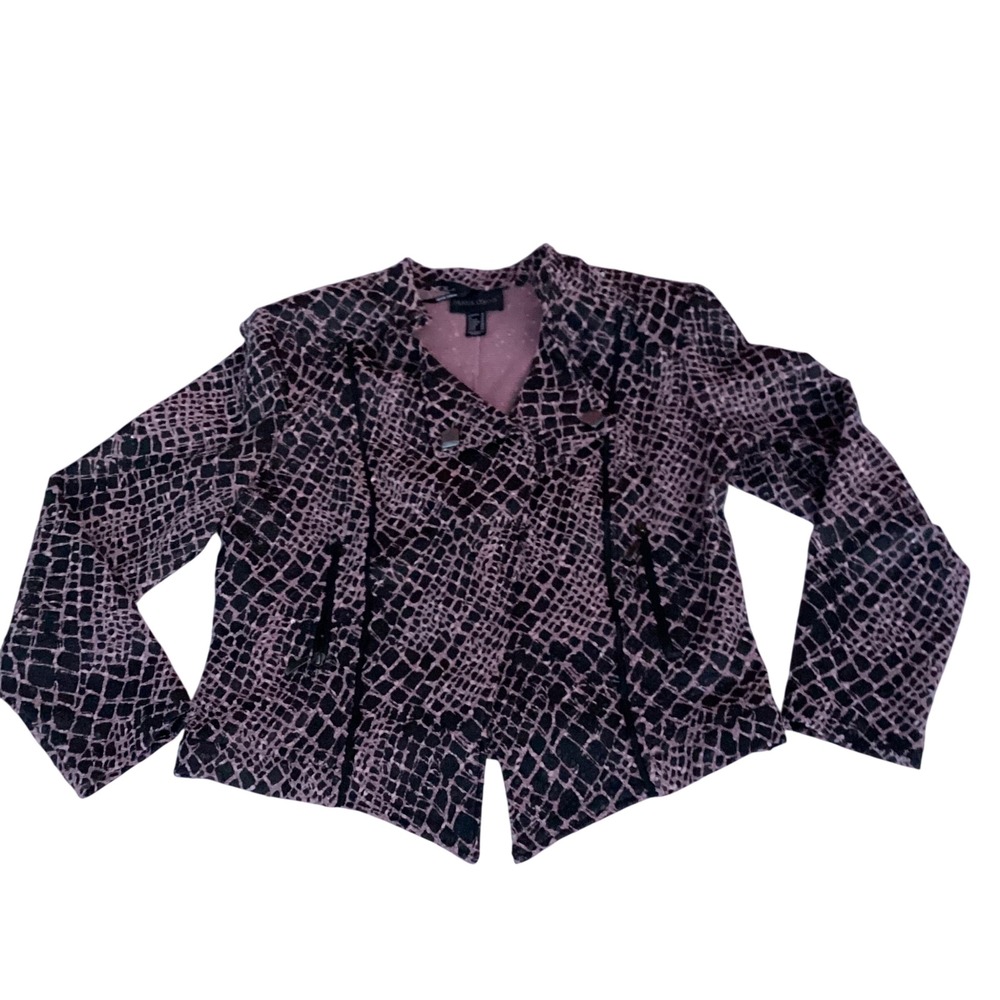Frank Lyman Pink‎ Black Snakeskin Sequin Moto Jacket Womens 18 Made in Canada